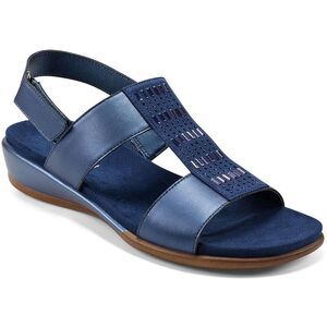 Easy Spirit Womens Hazel Navy Leather Embellished Flat Sandals Shoes